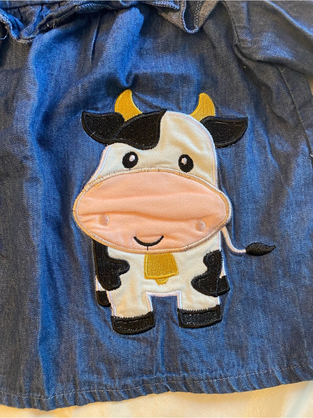 Marie Nicole Denim Girls Ruffle Top with Cow Applique Long Sleeve 12-18 Months - Picture 8 of 10